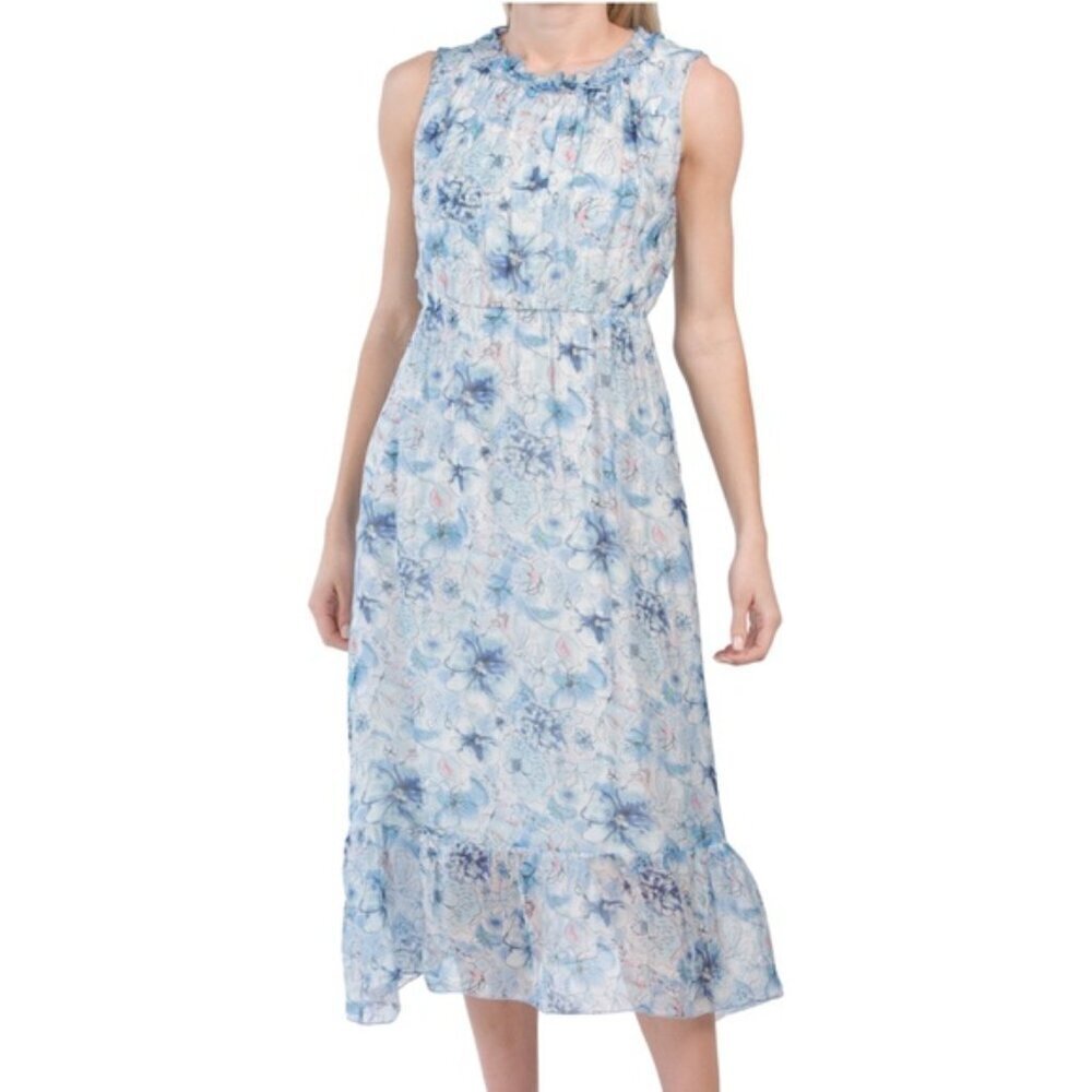 LE RAGAZZE Made In Italy Silk Sleeveless Midi Floral Dress size M